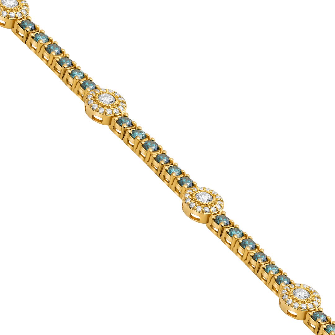 Royal Blue Diamond Tennis Chain in 14k Yellow Gold 27.7 CTW
