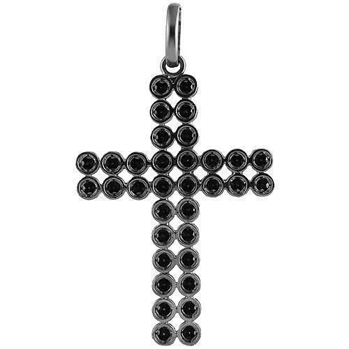 10K Black Rhodium Plated Mens Cross With Round Cut Black Diamonds 30.00 Ctw