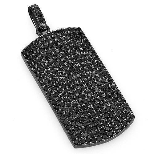 10K Solid Gold Black Rhodium Plated Men's Lab Diamond Dog Tag Pendant with Black Diamonds