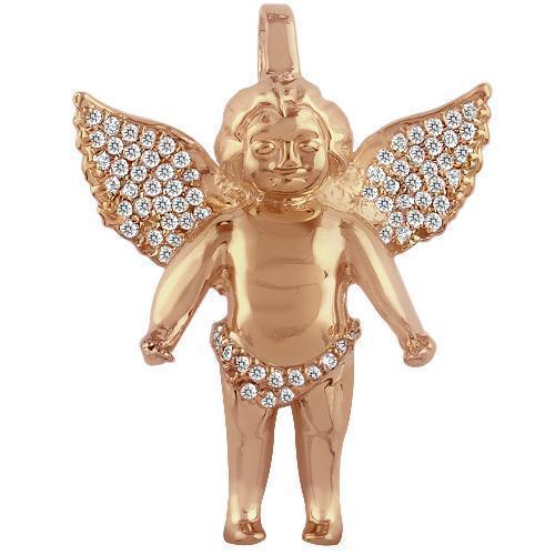 Yellow 10K Solid Rose Gold Diamond Angel Pendant 0.90 Ctw