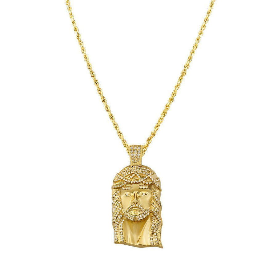Yellow 10K Solid Yellow Gold Mens Jesus Head Pendant With Round Cut Diamonds 3.11 Ctw
