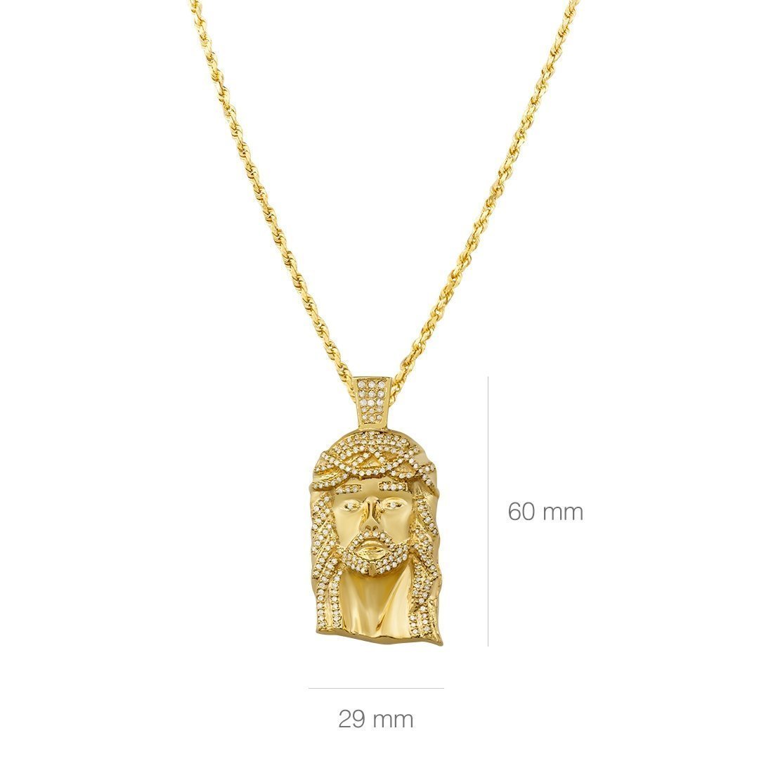 Yellow 10K Solid Yellow Gold Mens Jesus Head Pendant With Round Cut Diamonds 3.11 Ctw