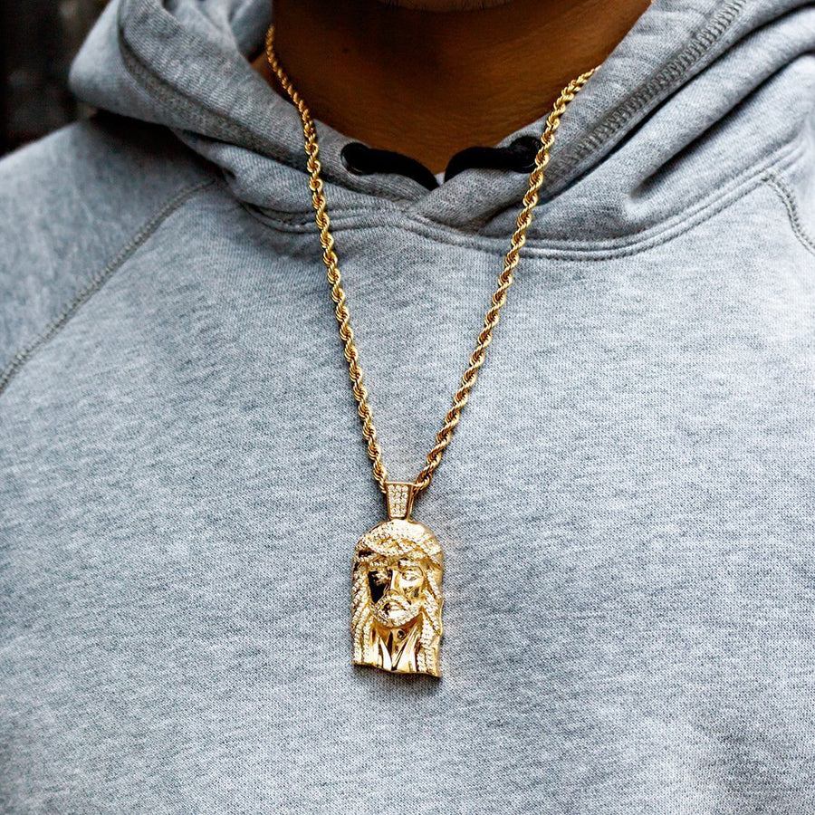 Yellow 10K Solid Yellow Gold Mens Jesus Head Pendant With Round Cut Diamonds 3.11 Ctw