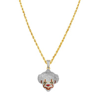 Thumbnail for Yellow and White 10K Two Tone Gold Diamond Pennywise Clown Mask Pendant 0.84 Ctw