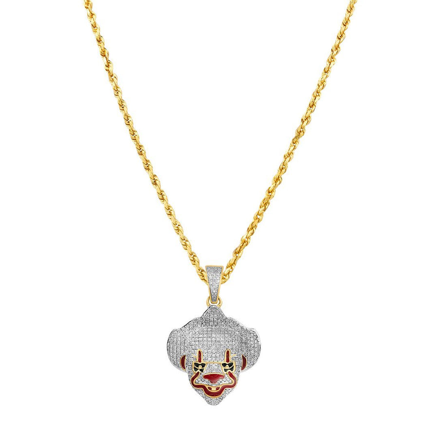 Yellow and White 10K Two Tone Gold Diamond Pennywise Clown Mask Pendant 0.84 Ctw