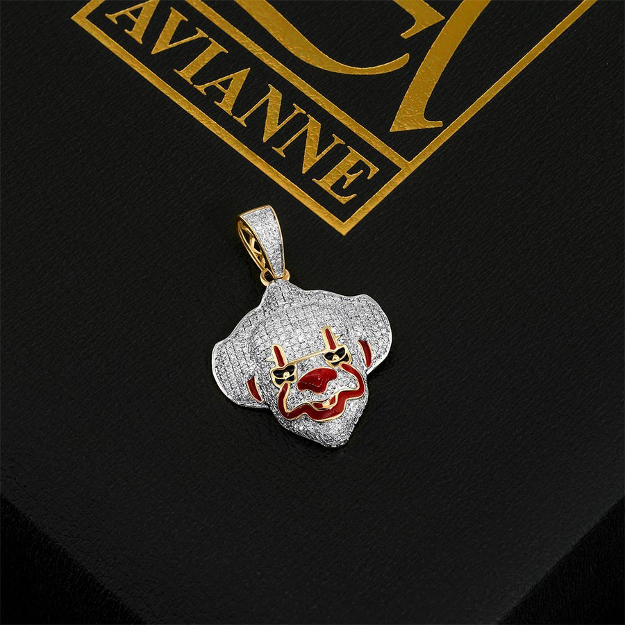 Yellow and White 10K Two Tone Gold Diamond Pennywise Clown Mask Pendant 0.84 Ctw