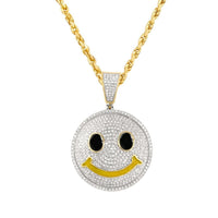 Thumbnail for White, Yellow 10k Two Tone Gold Diamond Smile Face Emoji Pendant 0.75 Ctw