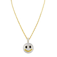 Thumbnail for White, Yellow 10k Two Tone Gold Diamond Smile Face Emoji Pendant 0.75 Ctw