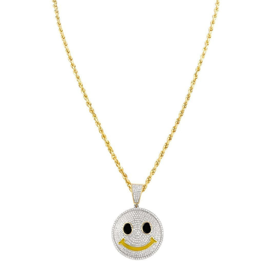 White, Yellow 10k Two Tone Gold Diamond Smile Face Emoji Pendant 0.75 Ctw
