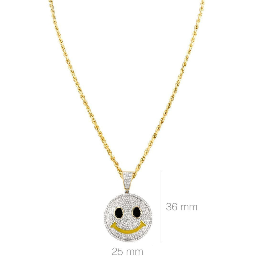 White, Yellow 10k Two Tone Gold Diamond Smile Face Emoji Pendant 0.75 Ctw