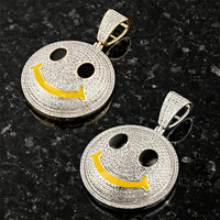 Thumbnail for White, Yellow 10k Two Tone Gold Diamond Smile Face Emoji Pendant 0.75 Ctw