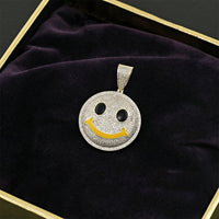 Thumbnail for White, Yellow 10k Two Tone Gold Diamond Smile Face Emoji Pendant 0.75 Ctw