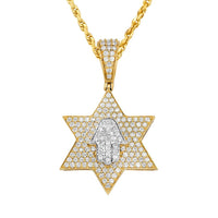 Thumbnail for 10K Two Tone Gold Diamond Star of David and Hamsa Pendant 1.50 Ctw