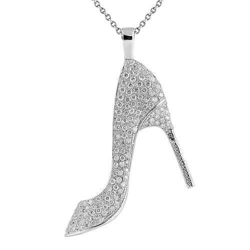 White 10K White Solid Gold Custom Diamond Lady Shoe Pendant 0.85 Ctw