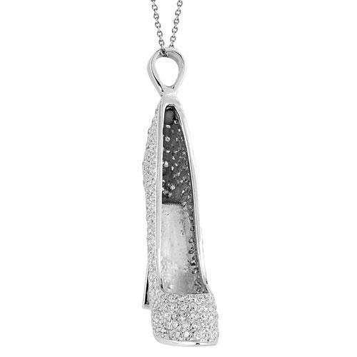 White 10K White Solid Gold Custom Diamond Lady Shoe Pendant 0.85 Ctw