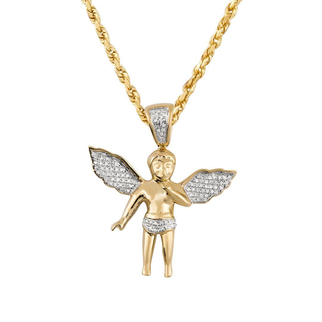 White, Yellow 10k Yellow Gold Angel Pendant 0.25 Ctw