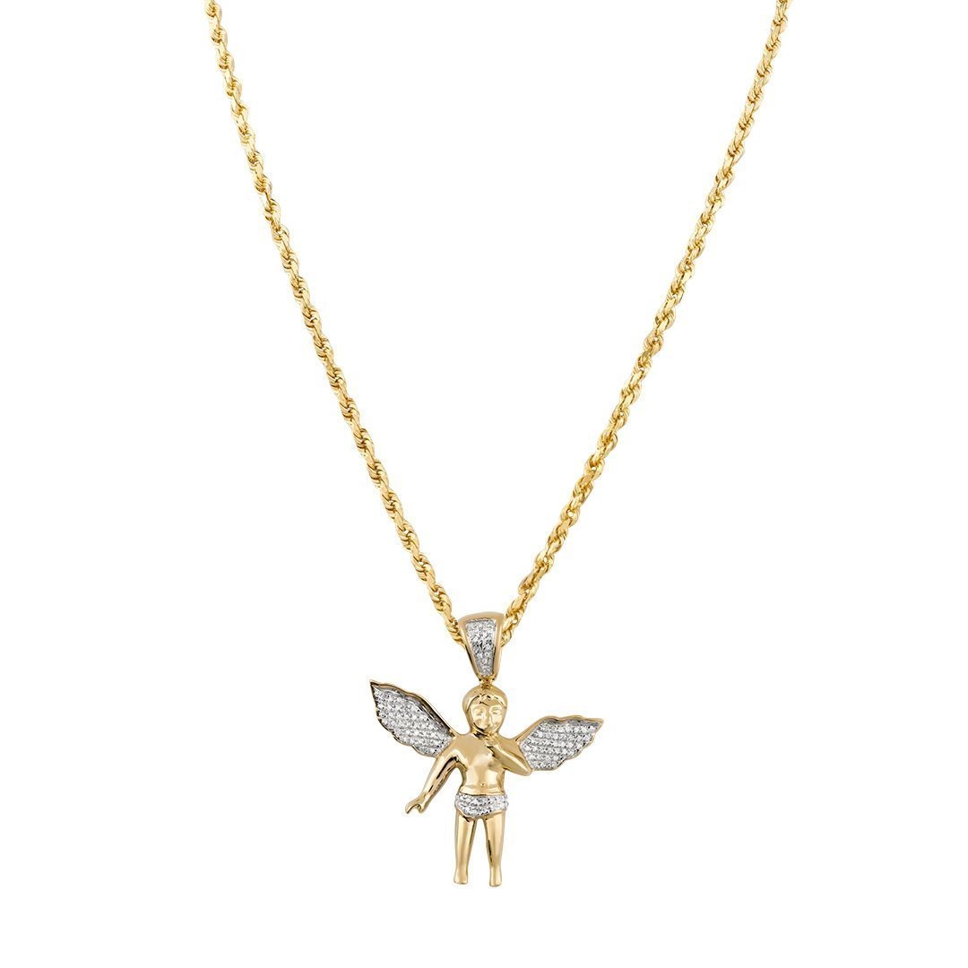 White, Yellow 10k Yellow Gold Angel Pendant 0.25 Ctw