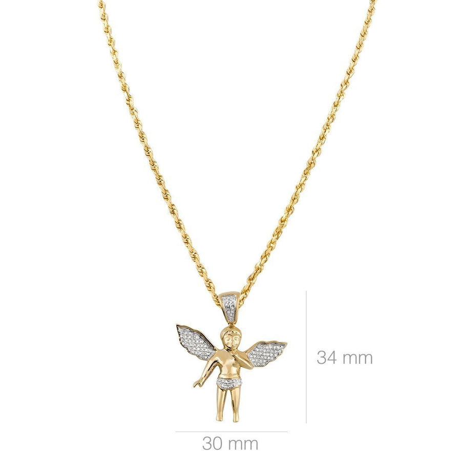 White, Yellow 10k Yellow Gold Angel Pendant 0.25 Ctw