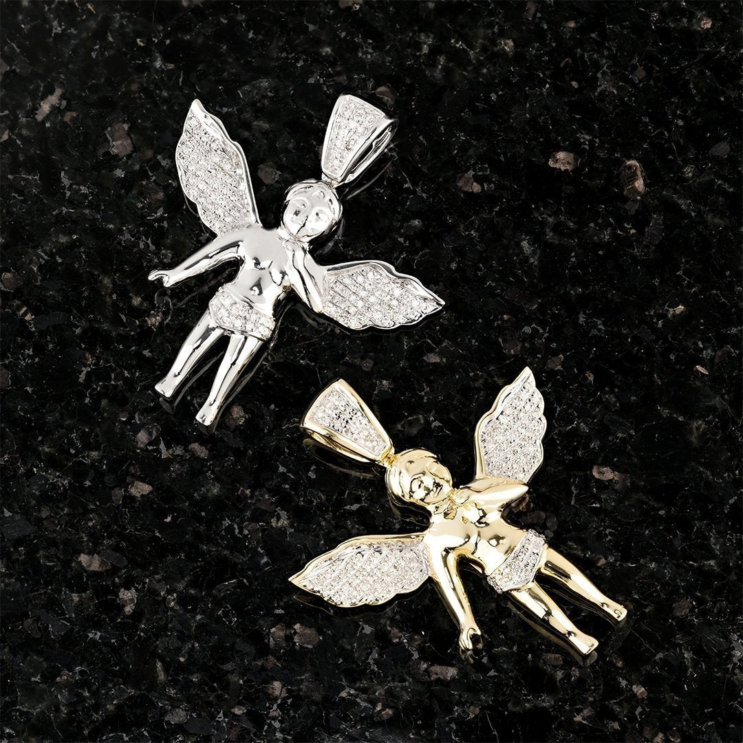 White, Yellow 10k Yellow Gold Angel Pendant 0.25 Ctw