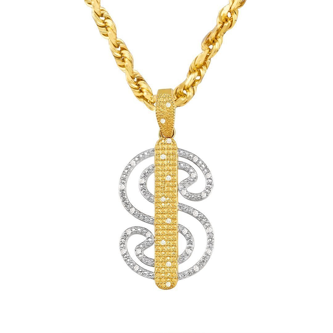 Yellow 10k Yellow Gold Diamond Dollar Sign Pendant 0.25 Ctw