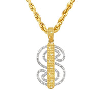 Thumbnail for Yellow 10k Yellow Gold Diamond Dollar Sign Pendant 0.25 Ctw