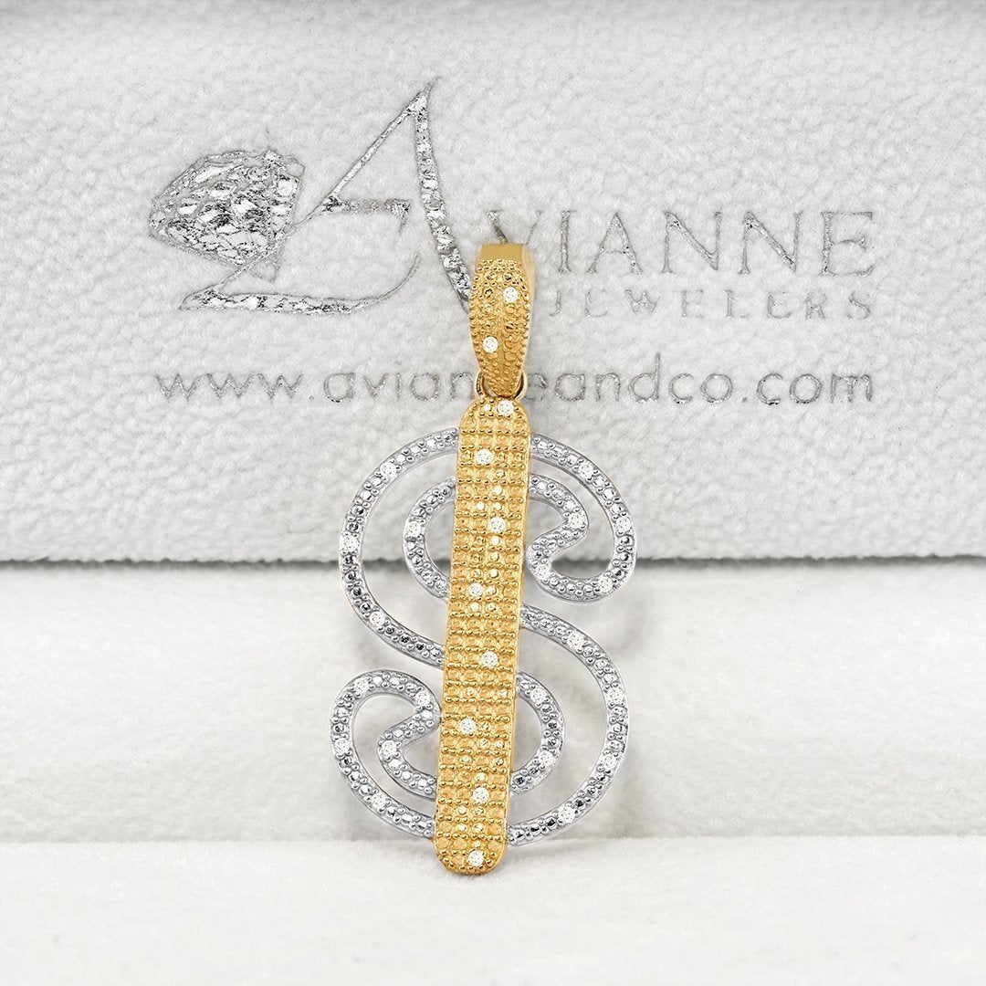 Yellow 10k Yellow Gold Diamond Dollar Sign Pendant 0.25 Ctw