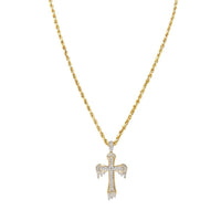 Thumbnail for Yellow 10k Yellow Gold Diamond Drip Cross Pendant 0.15 Ctw