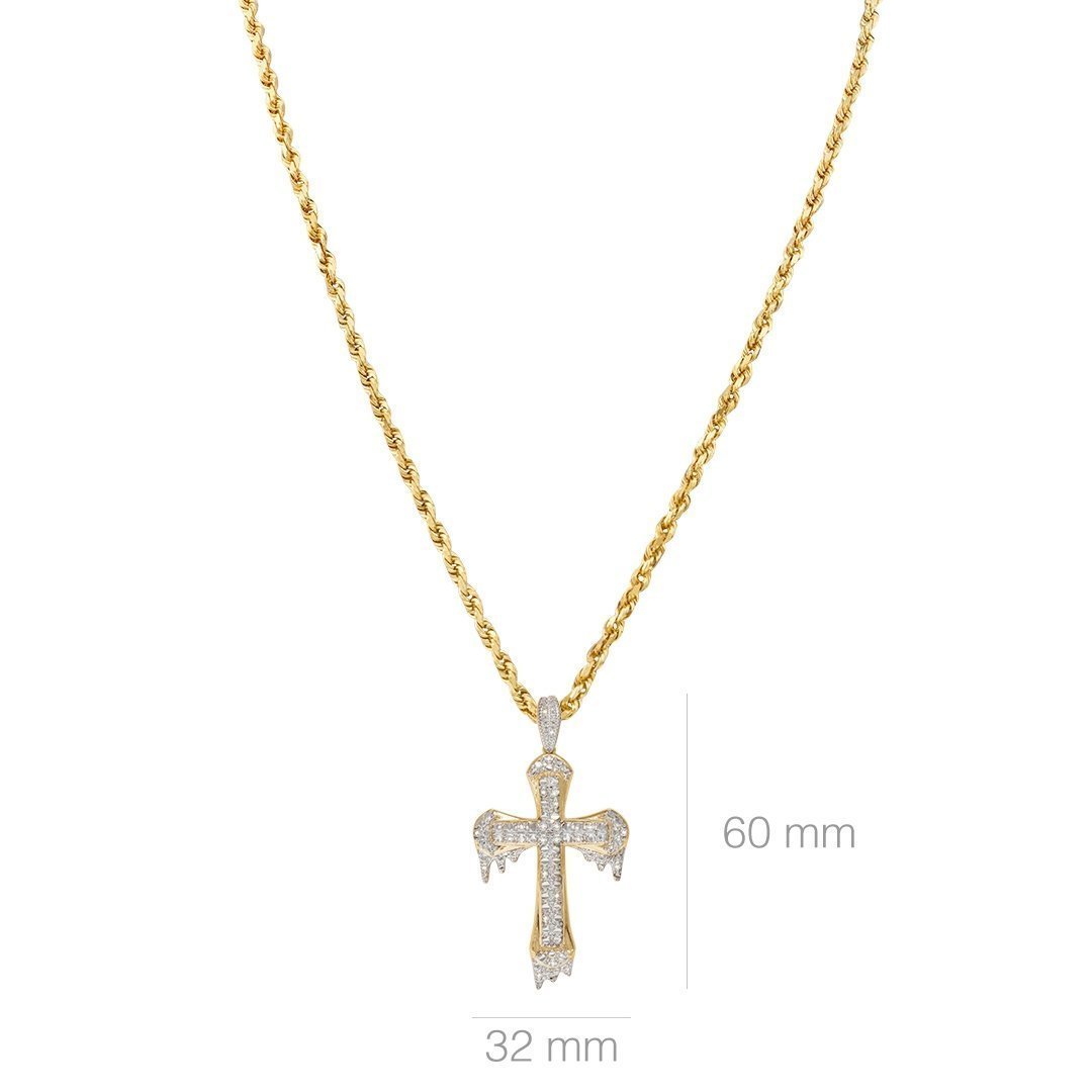 Yellow 10k Yellow Gold Diamond Drip Cross Pendant 0.15 Ctw