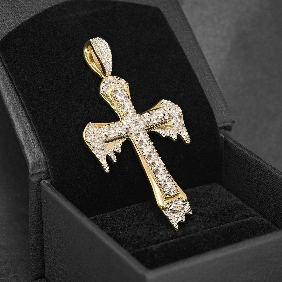 Yellow 10k Yellow Gold Diamond Drip Cross Pendant 0.15 Ctw