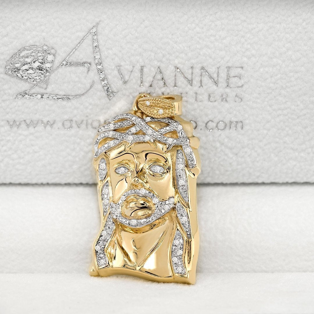 Solid 10k Gold Sacred Heart Of Jesus Pendant With Diamonds - Religious Medal Necklace, Handmade In USA