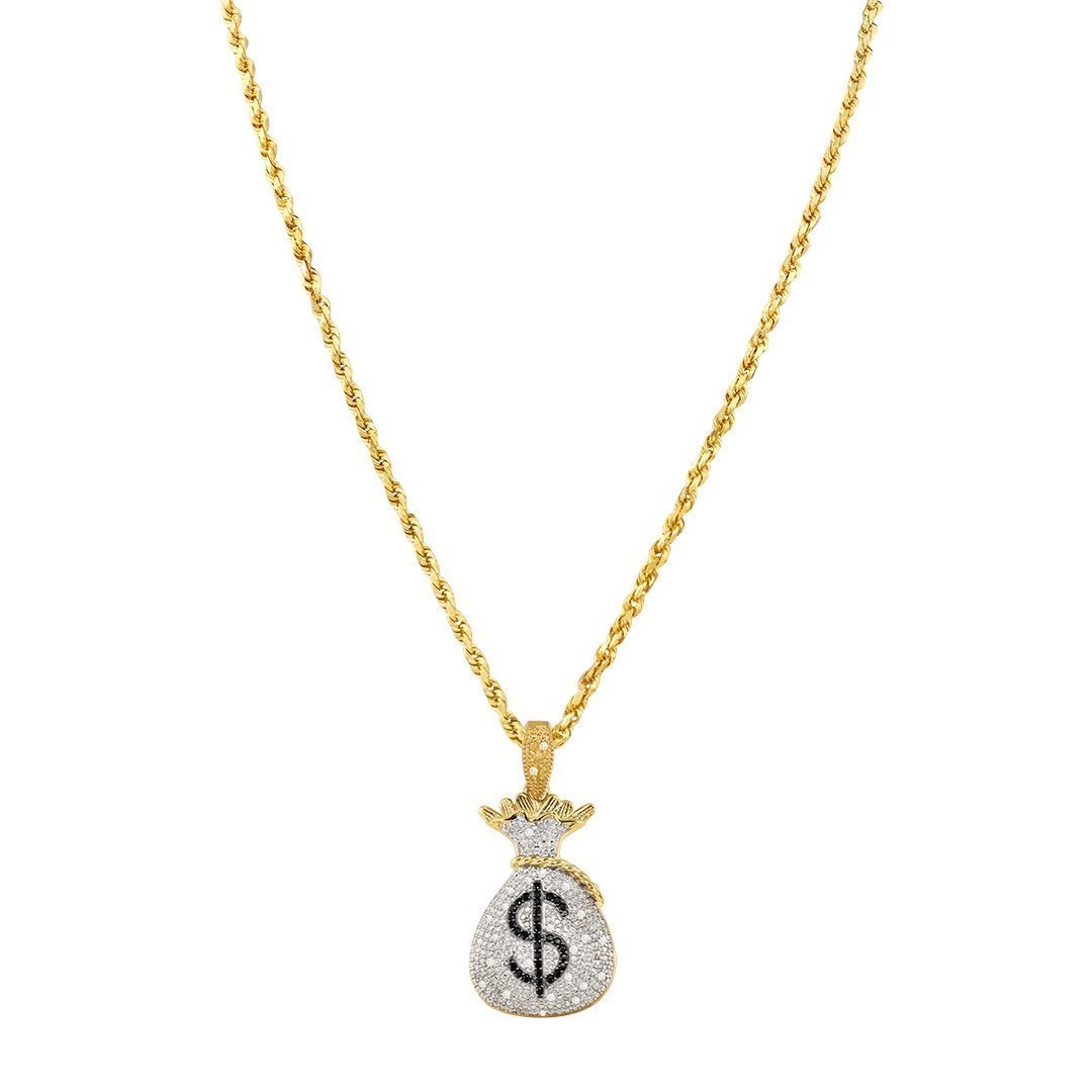 Yellow 10k Yellow Gold Diamond Money Bag Pendant 0.35 Ctw