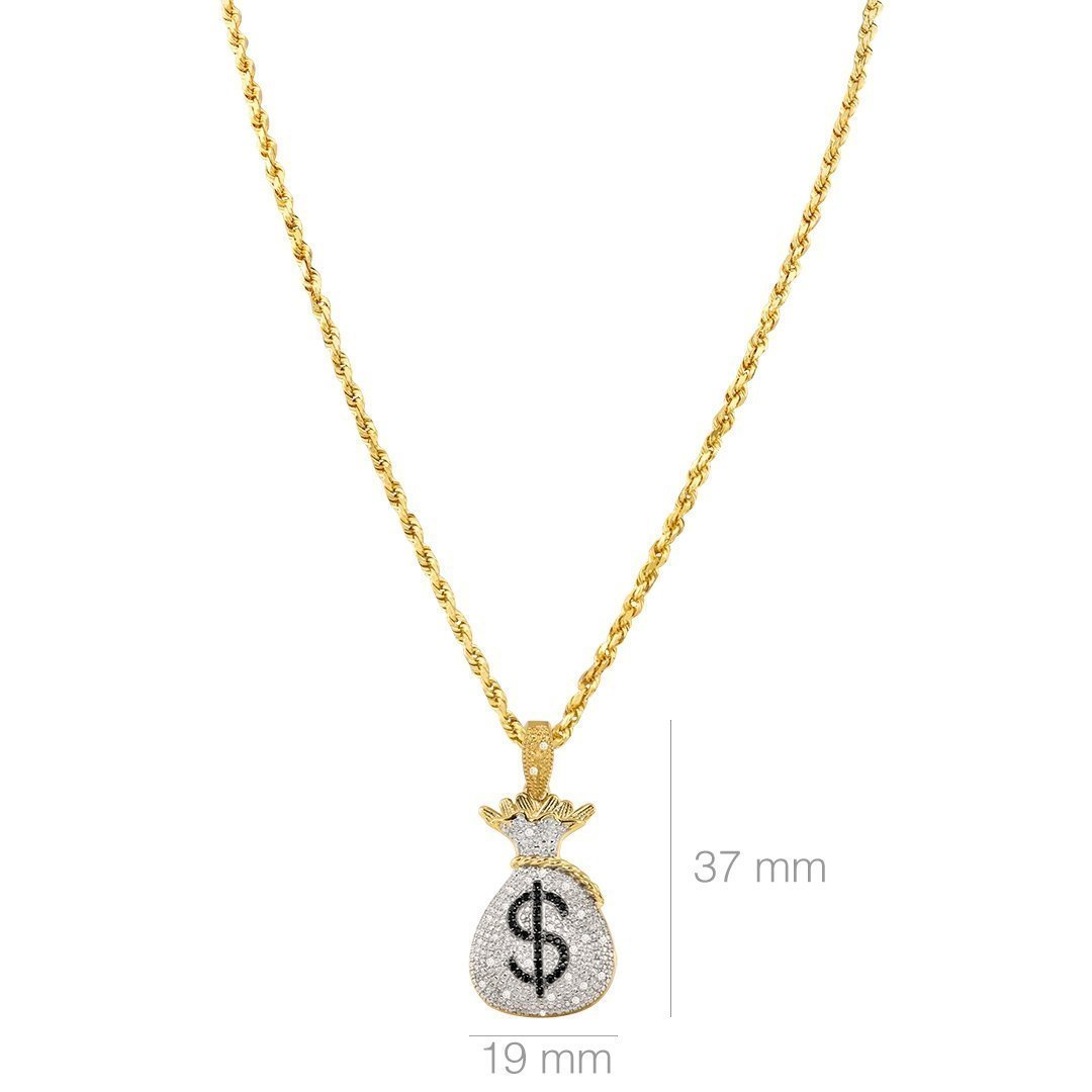 Yellow 10k Yellow Gold Diamond Money Bag Pendant 0.35 Ctw