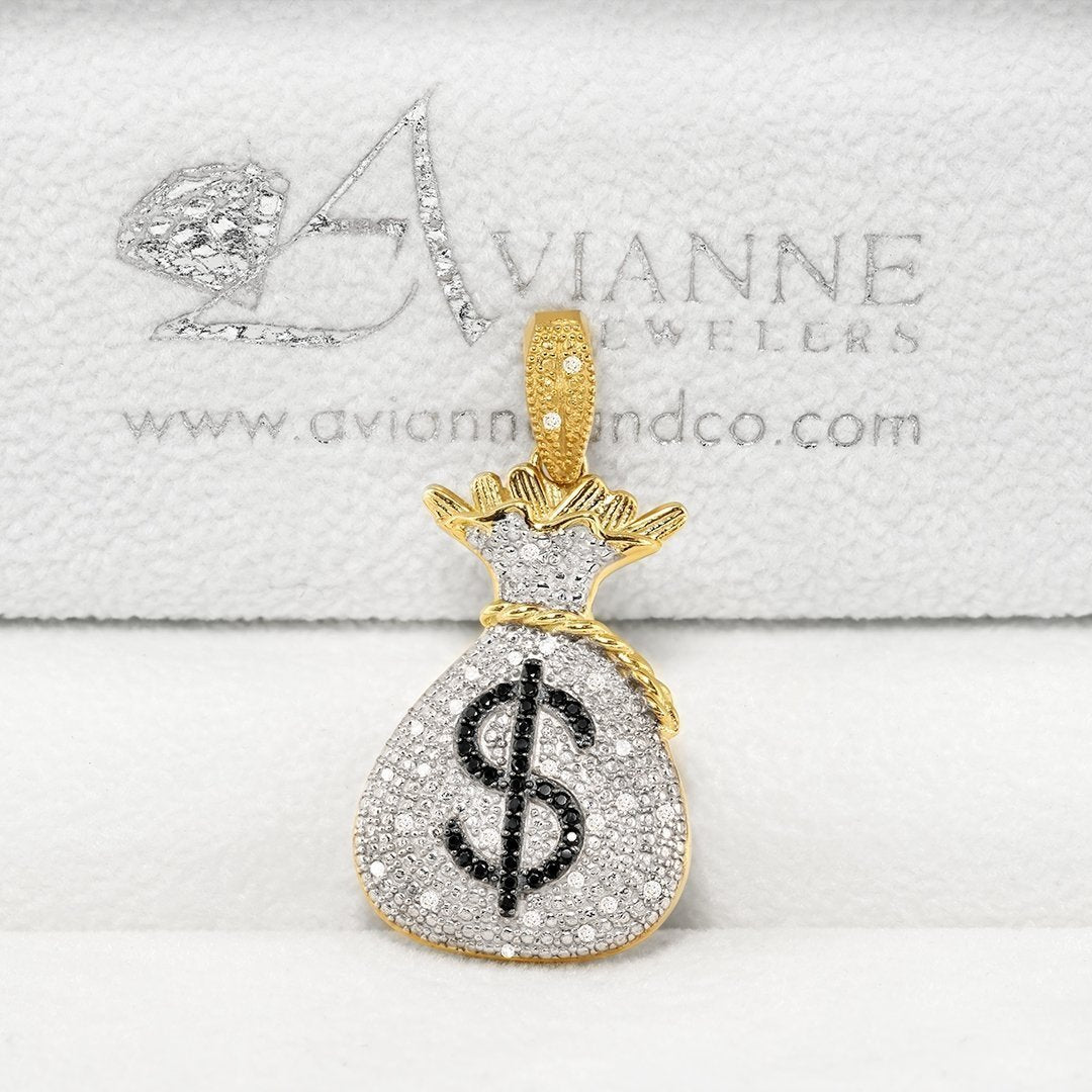 Yellow 10k Yellow Gold Diamond Money Bag Pendant 0.35 Ctw