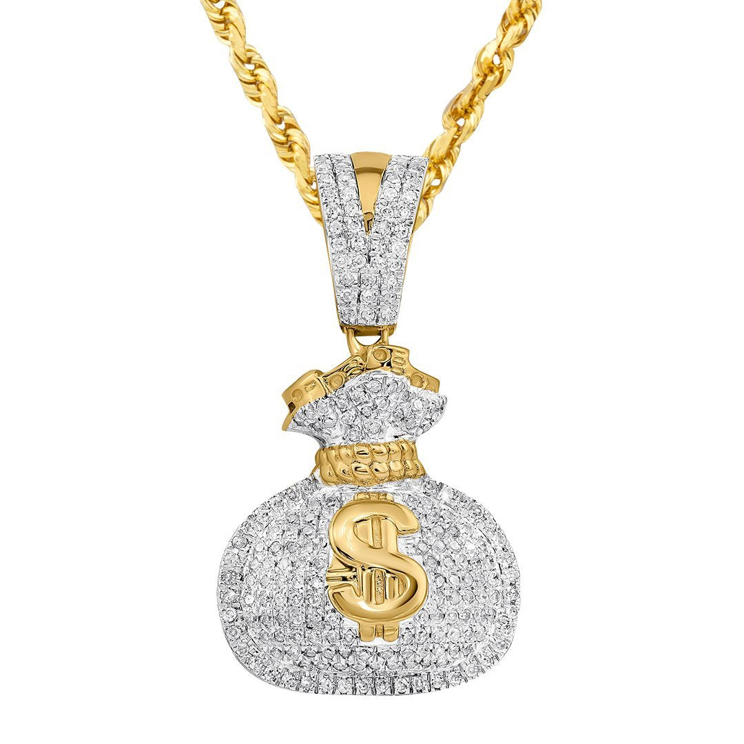 10K Yellow Gold Diamond Money Bag Pendant 0.44 Ctw