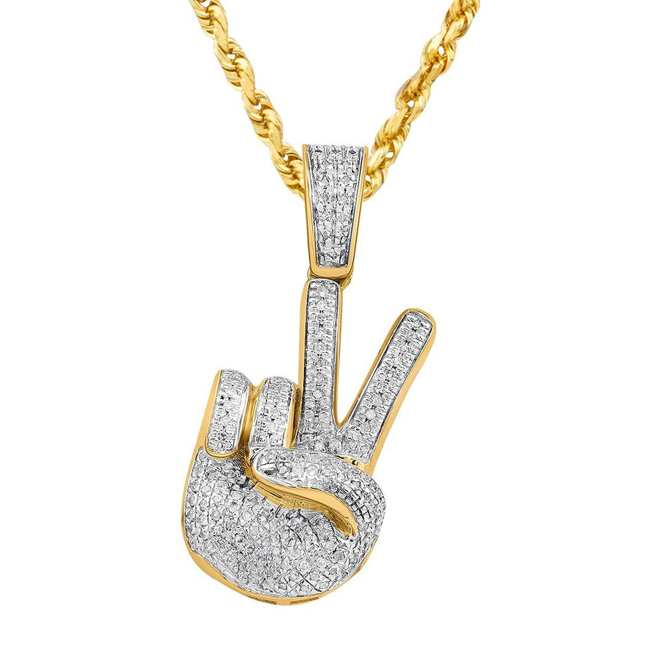 10k ペンダント 10K Yellow Gold Diamond Peace Hand Sign Pendant 0.22 Ctw – Avianne