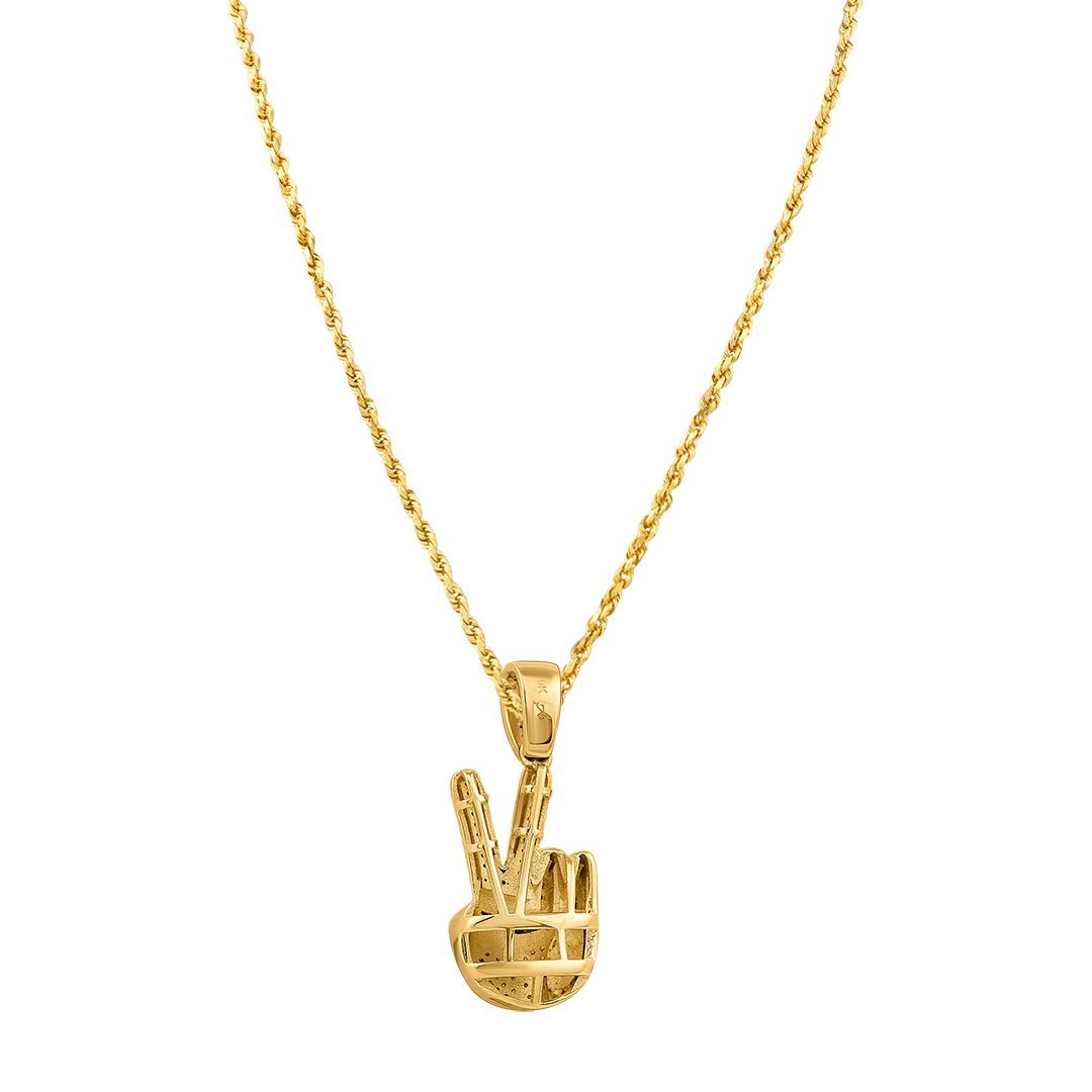 10K Yellow Gold Diamond Peace Hand Sign Pendant 0.22 Ctw