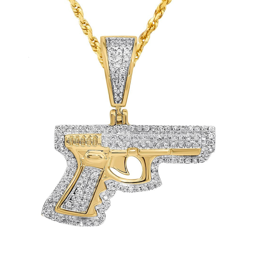 10K Yellow Gold Diamond Pistol Gun Pendant 0.40 Ctw