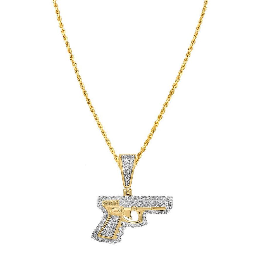 Diamond Chain Gun 10K Yellow Gold Diamond Pistol Gun Pendant 0.40 Ctw – Avianne Jewelers