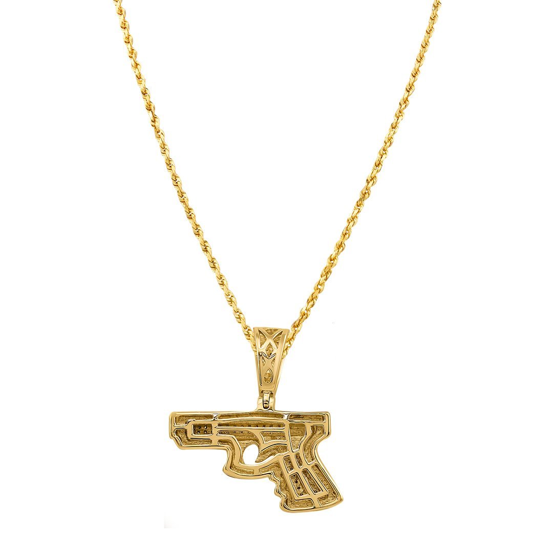 10K Yellow Gold Diamond Pistol Gun Pendant 0.40 Ctw