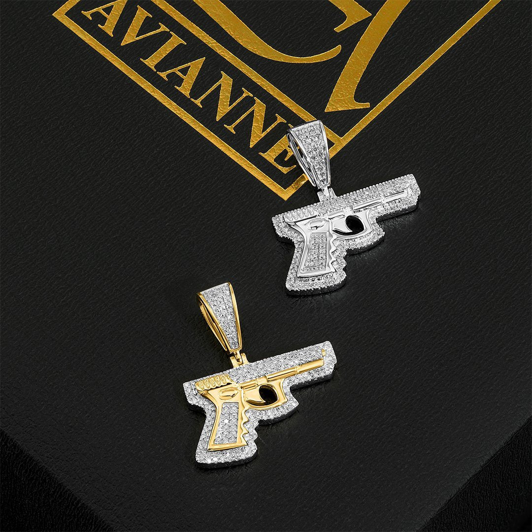 10K Yellow Gold Diamond Pistol Gun Pendant 0.40 Ctw