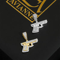 Thumbnail for 10K Yellow Gold Diamond Pistol Gun Pendant 0.40 Ctw
