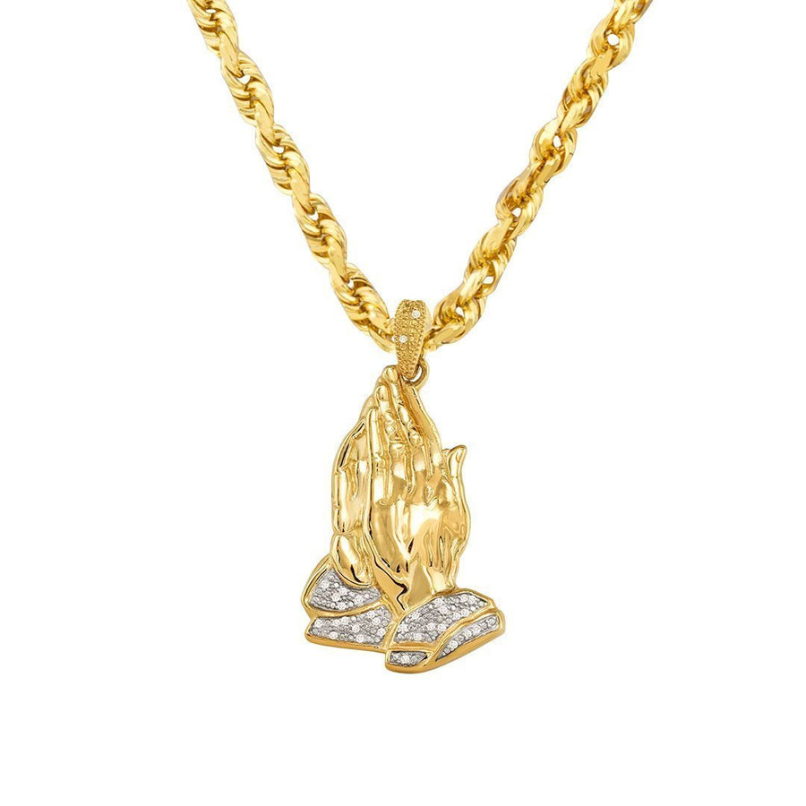 Yellow 10k Yellow Gold Diamond Praying Hands Pendant 0.12 Ctw