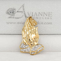 Thumbnail for Yellow 10k Yellow Gold Diamond Praying Hands Pendant 0.12 Ctw