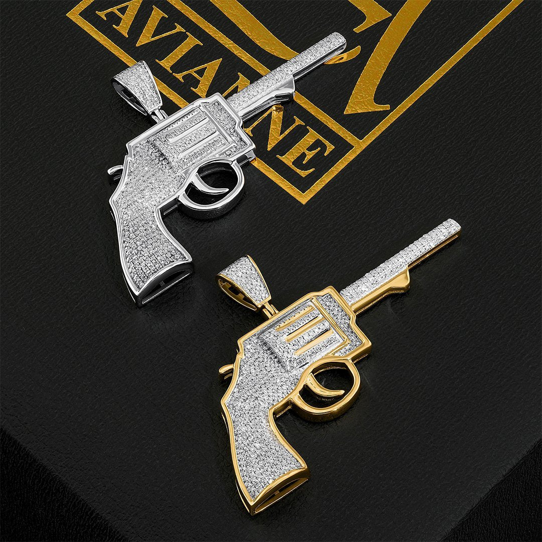10K Yellow Gold Diamond Revolver Gun Pendant 0.65 Ctw