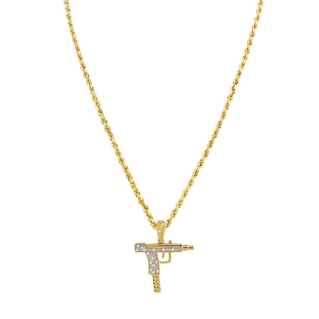 Yellow 10k Yellow Gold Diamond Uzi Pistol Pendant 0.10 Ctw