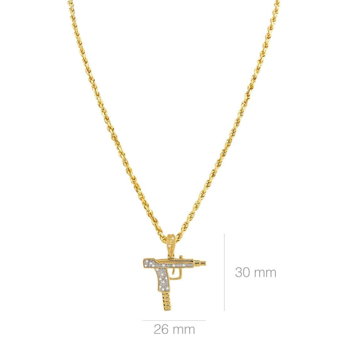 Yellow 10k Yellow Gold Diamond Uzi Pistol Pendant 0.10 Ctw