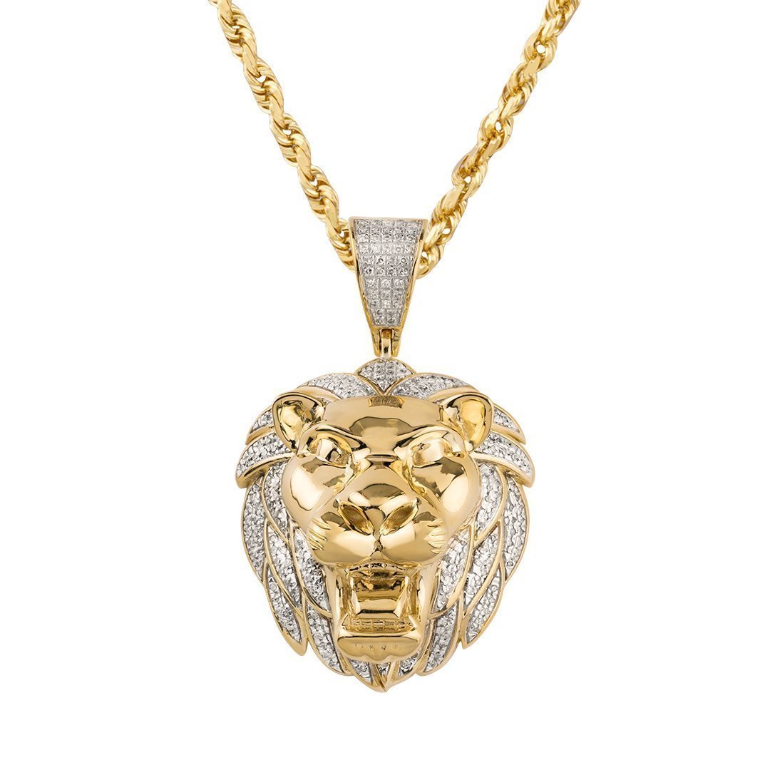 10k Yellow Gold Lion Pendant 0.60 Ctw