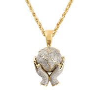 Thumbnail for White, Yellow 10k Yellow Gold World in Your Hands Pendant 1 Ctw