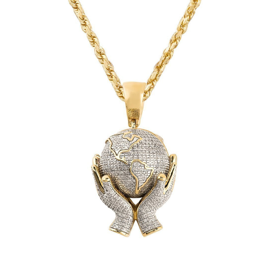 White, Yellow 10k Yellow Gold World in Your Hands Pendant 1 Ctw