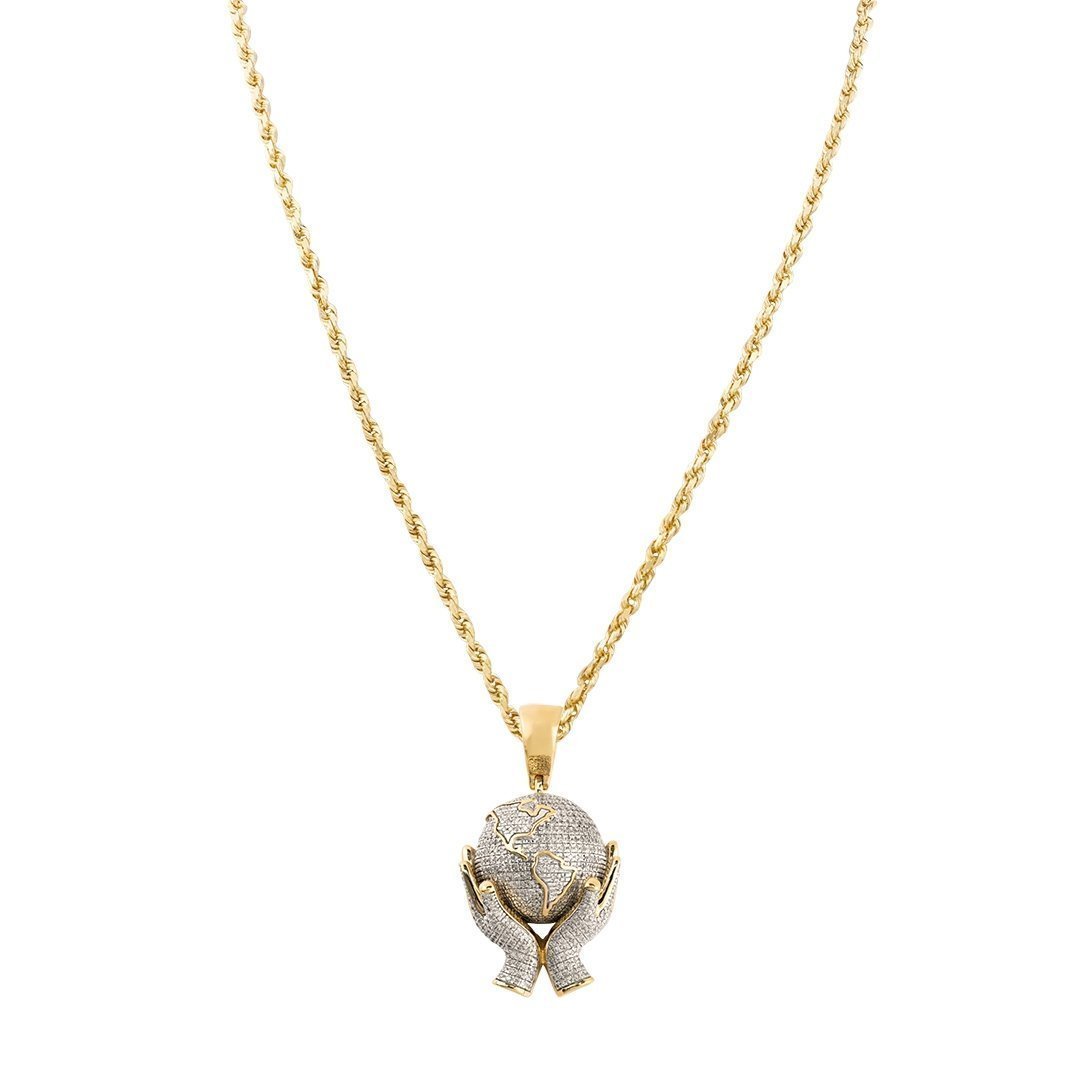 White, Yellow 10k Yellow Gold World in Your Hands Pendant 1 Ctw